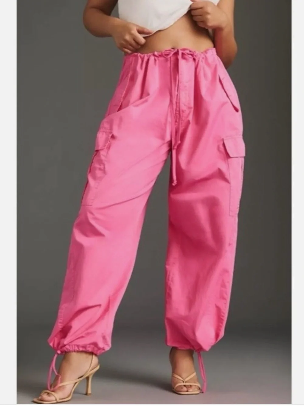Good American Parachute Cotton Malibu Cargo Drawstring Joggers Pants NWT $138